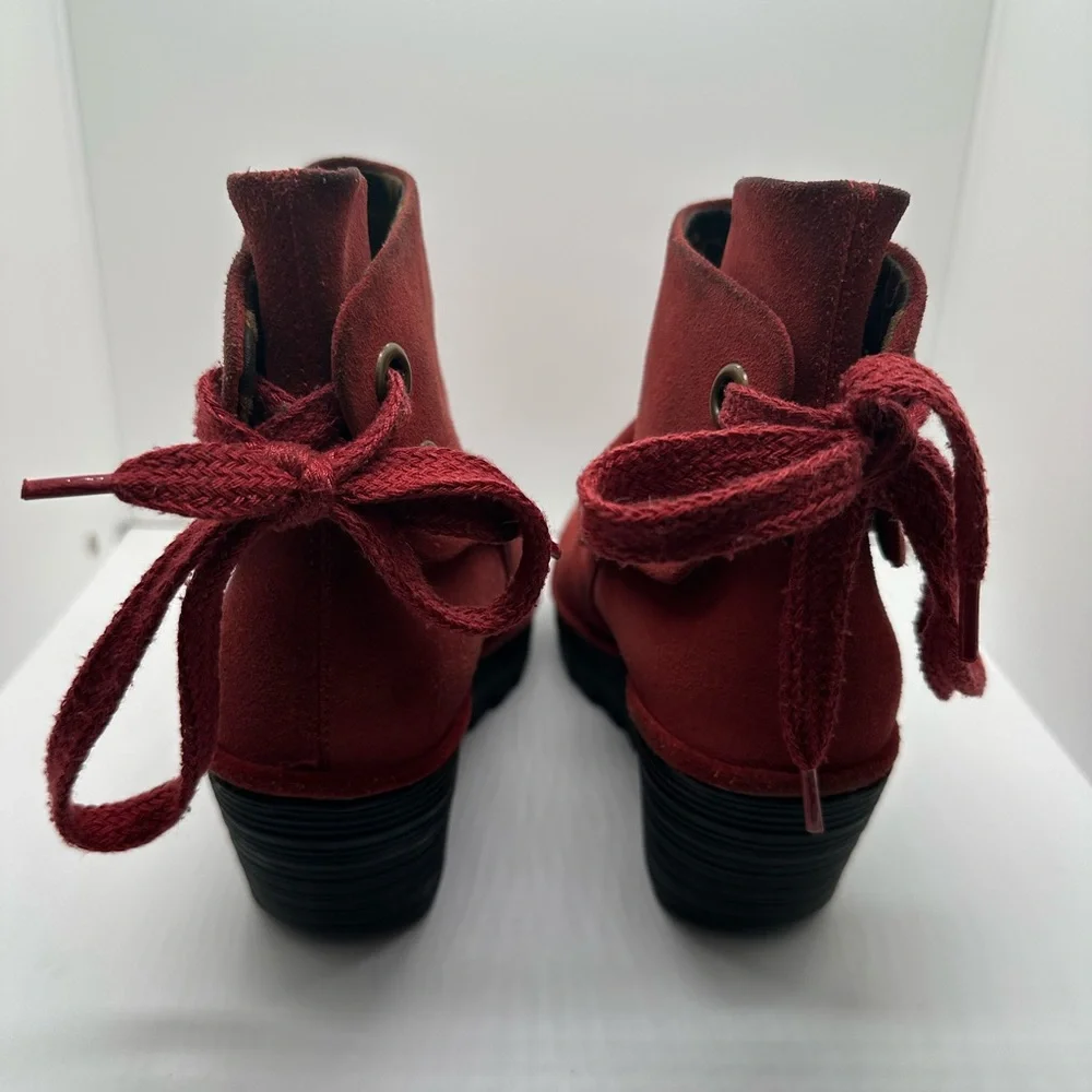 Fly‎ London Yama Platform Wedge Ankle Boots Red Suede Leather Size EU 37